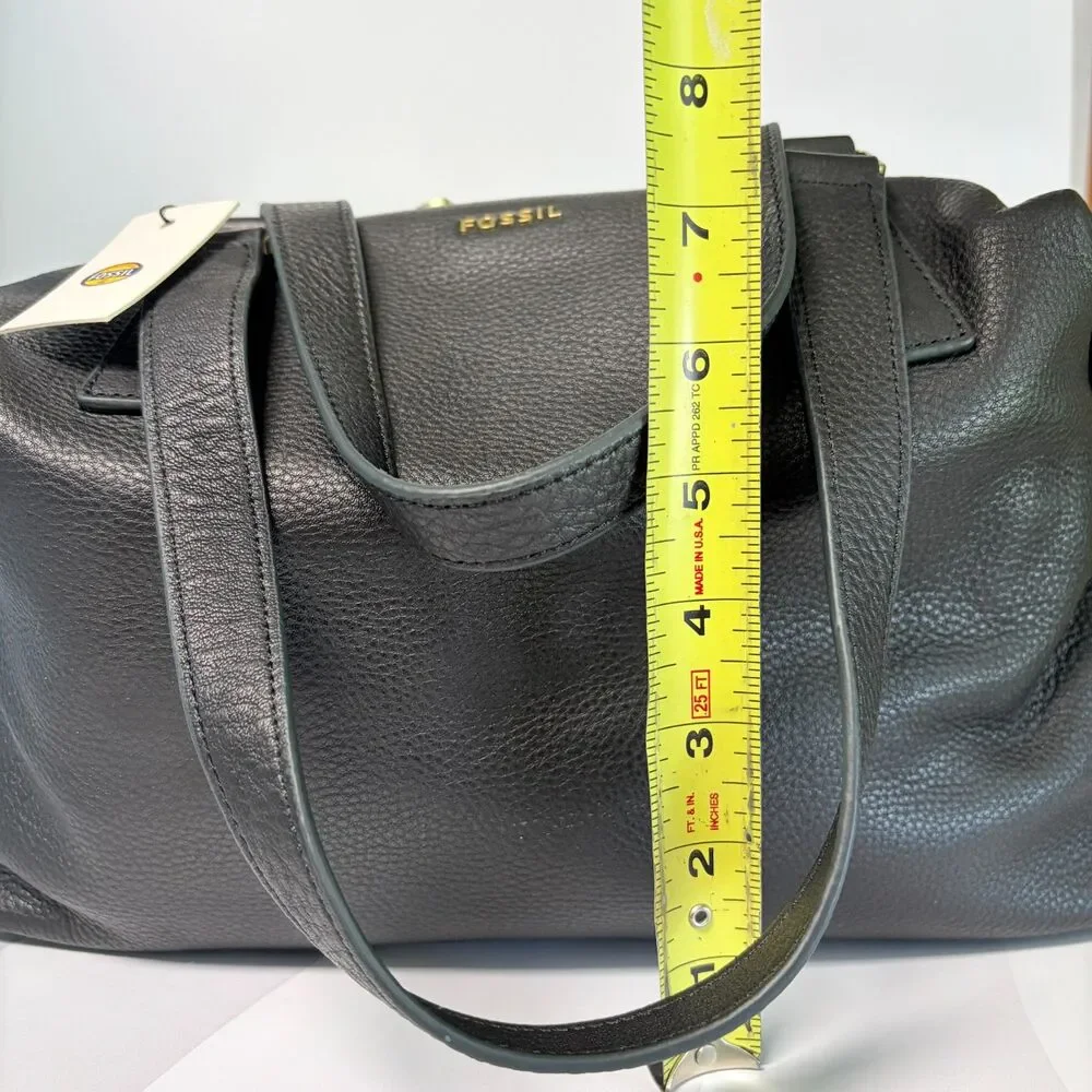 Fossil Preston Satchel Black Pebbled Leather Shoulder Bag NWT ZB6605001 Dust Bag